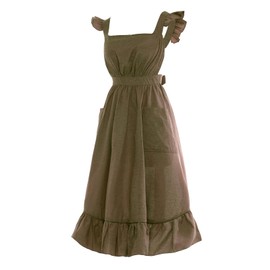Vibsion Vintage Ruffle Apron for Women Colonial Pioneer Pinafore Apron Cross Back Garden Cooking Aprons with Pockets