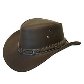 Leather HAT Aussie Bush Cowboy Style Classic Western Outback Brown XXL