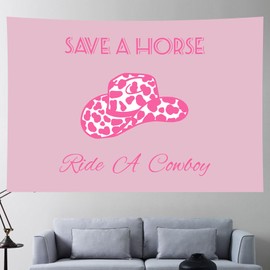 TUGCAY Save A Horse Ride A Cowboy Tapestry Pink Tapestry Funny Western Cowgirl Hat Tapestries Wall Hanging for Teen Girl Women Bedroom College Dorm Living Room Aesthetic Decoration(39.4x59.1 Inch)