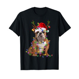 Funny English Bulldog Dog Tree Christmas Lights Xmas Pajama T-Shirt