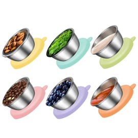 Qefuna Salad Dressing Container to go, 6 x 1.7 oz Stainless Steel Condiment Containers, Leakproof Silicone Sauce Containers, Small Reusable Containers with Lids for Lunch Box Picnic Travel