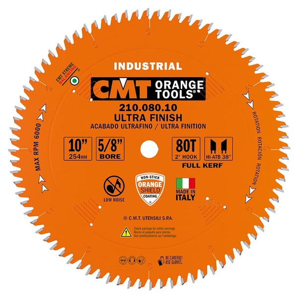 CMT 210.080.10 Industrial Fine Cut-Off Saw Blade, 10-Inch x 80 Teeth 38° ATB Grind with 5/8-Inch Bore, PTFE Coating
