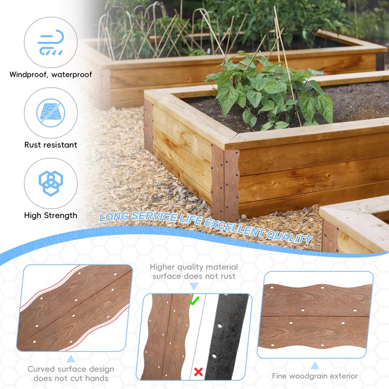 Set of 8 Raised Garden Bed Corner Brackets with Wood