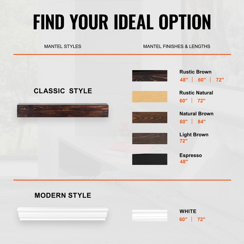 VEVOR Fireplace Mantel, 60" x 8" x 5", 50 lbs