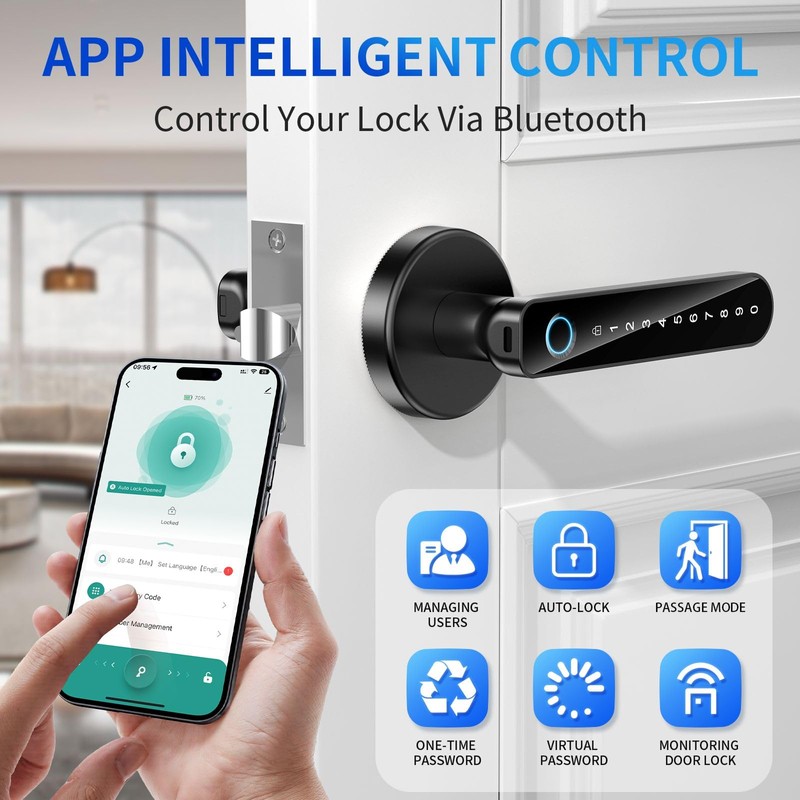 VBUFKRIT Fingerprint Door Lock- biometric Smart Door knob- passcode keypad