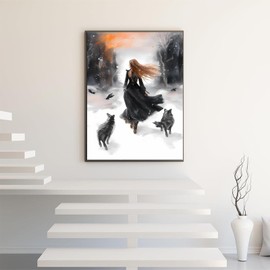 5D DIY Diamond Painting Kits Wolf Woman, Diamonds Art Fairy Cross Stitch Craft for Home Office Wall Decor 12x16 Inch