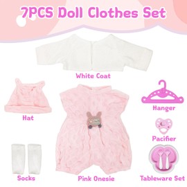 Doll Clothes for 14-18 Inch 35-45 cm Baby Doll, Cute Doll Clothes, One-Piece Outfit with Coat, Jumpsuit, Hat, Crockery Set, Dummy Socks, Girls, Birthday