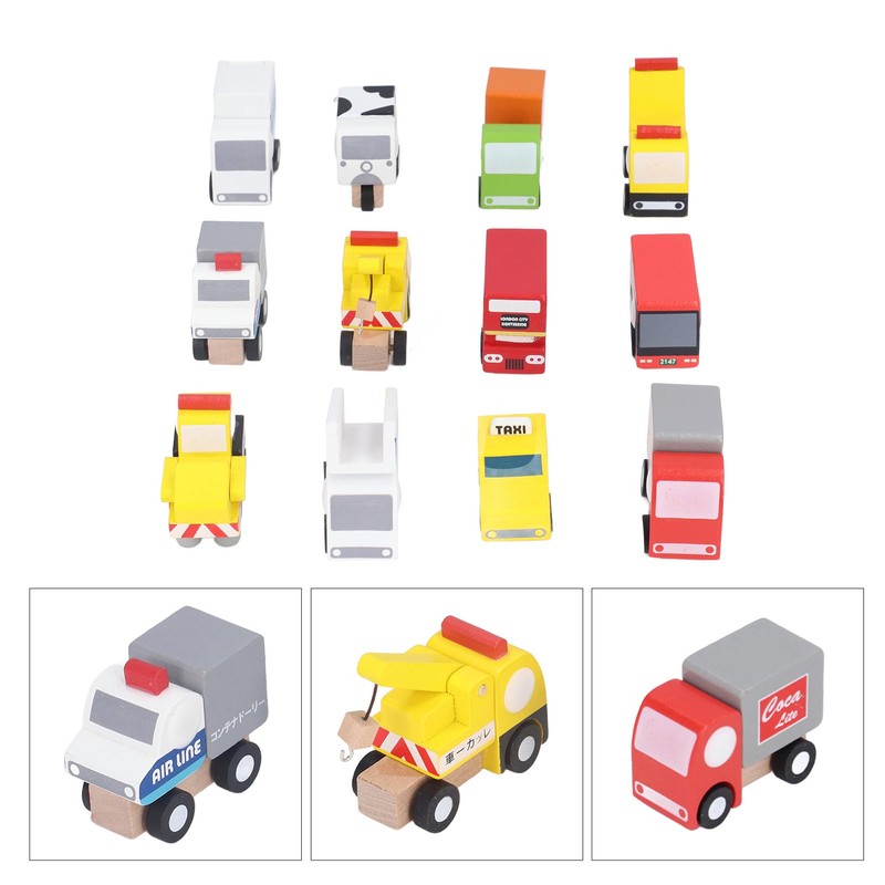 12pcs Wooden Mini Trucks Forward Backward Promote Cognitive Kids Educational