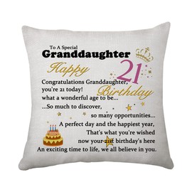 Hasodeo Granddaughter 21st Birthday Gifts Cushion Cover Congratulations Granddaughter 21st Birthday Pillow Cover from Grandma Inspirational Birthday Gift for Granddaughter (GD21st)