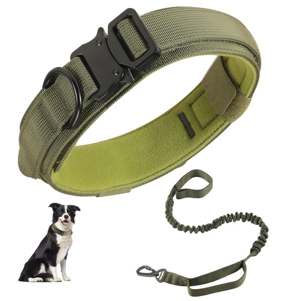 RHXOFYANG Tactical Collar and Leash Set, Adjustable Military Nylon Bungee