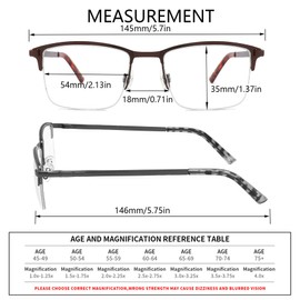 CRGATV 3-Pack Reading Glasses for Men Wide Blue Light Blocking Fashion Metal Half Frame Readers Anti UV/Eye Strain/Glare Semi Rimless Eyeglasses (+1.75x Magnification Strength)
