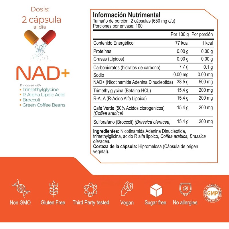 Eternal Nutrition NAD+ | 200 Cápsulas (1300mg por Porción) con