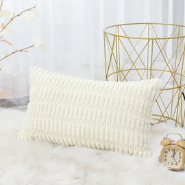 Artscope Corduroy Set of 1 Cushion Cover 30x50 cm Super Soft Boho Striped Lumbar Pillow Covers Case Decorative Modern Cushion Covers for Sofa Couch Bedroom Car Decor Cream Beige