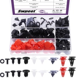 Swpeet 130pcs 4 Colours 4 mm/7 mm/9 mm/9.7 mm/10 mm/13 mm Nylon Tailgate Handle Rod Clip Fastener Remover, Bumper Push Retainer Clips, 7 Popular Sizes Car Push Pin Rivets, Nylon Fasteners Rivet