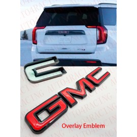 Auto OVERLAY Rear Red Black Emblem Overlay Fit 2021-2023 GMC Yukon Yukon XL