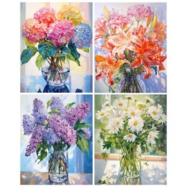 Yeaqee 4 Pcs Diamond Art Kits DIY Painting for Adult Aesthetic Wall Diamond Crafts Aesthetic Room Decor Cute Painting Pictures 5d Craft Wall Decor for Home 10 x 11.8'' (Flower Vase)