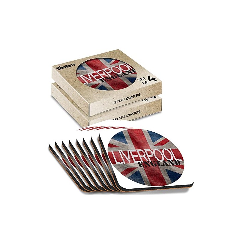 8 x Square Coasters - Liverpool England Flag Circle Cork
