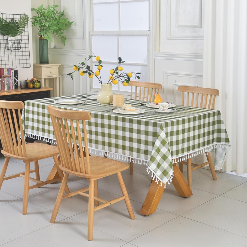 Essifunia Fringe Checkered Tablecloth with Tassel 52x70 Inch Rectangular -