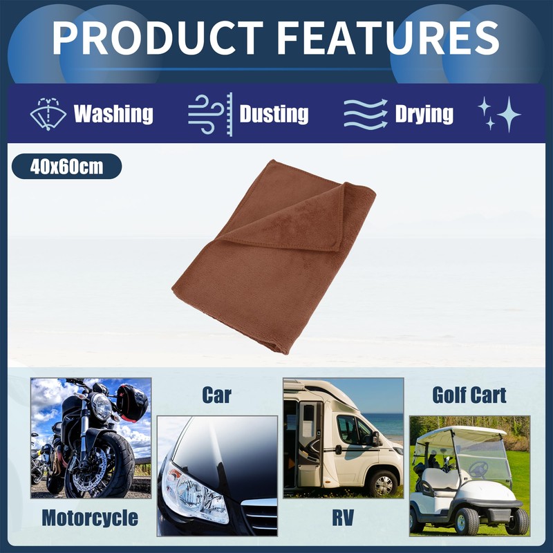 INFINAUTO Cleaning Cloths Towel,Car Drying Plush Cloth Absorbent Microfiber Coffee,3pcs
