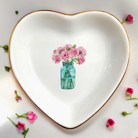 Bottle of Flower Jewelry Tray-Ring Dish Gift for Woman Birth Month Flower-Ceramic Trinket Tray with Floral Design-Ring Holder Engagement Ring Dish Birthstone Birthday Mother's Day Gift for Her Present