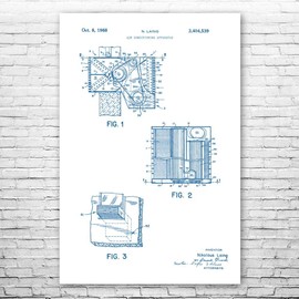 Air Conditioner Poster Print, Hvac Technician, Contractor Gift, Office Decor, Ac Mechanic Gift, Repair Shop Art Blue & White (16 inch x 20 inch)