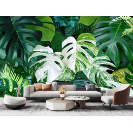 LMLURAL 3D Mural Tropical Botanical Wallpaper - Green Palm Leaves, Rainforest Fantasy. Ideal for Kitchen, Nursery Decor. Not Peel & Stick, 105"x75" (WxH).