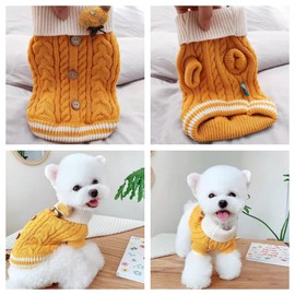 Knitted Dog Sweater for Small Dogs Cats Thick Warm Puppy Clothes Turtleneck Elastic Chihuahua Bulldog Dachshund Outfits (X-Small, Yellow)