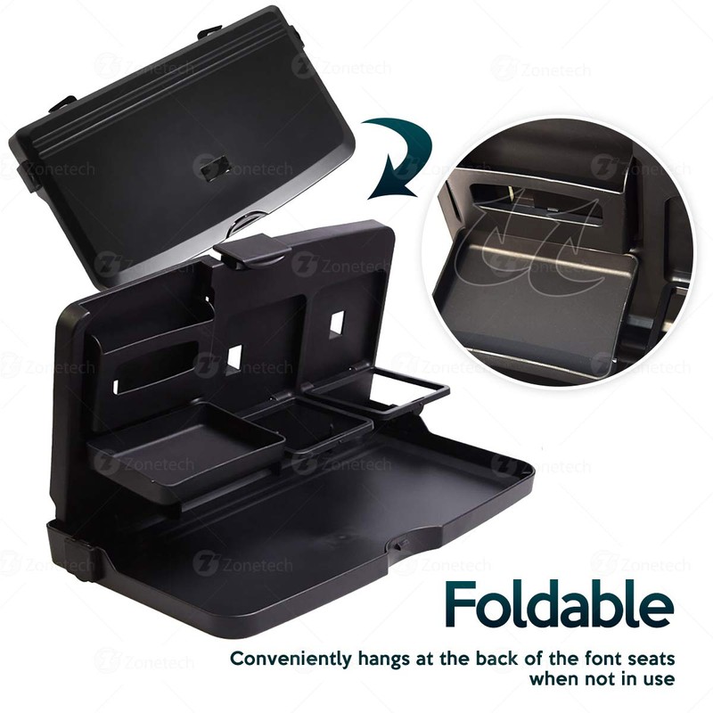 ZONETECH Multi-Functional Portable Foldable Car Backseat Tray Desk - Black