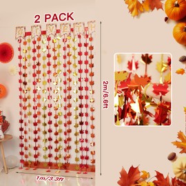 Otalibo Fall Decor 2Pack Red Gold Orange Maple Leaves 3.3 X 6.6 ft Thanksgiving Decorations Metallic Foil Fringe Curtains Fall Party Supplies Autumn Harvest Photo Booth Props Backdrop Streamers