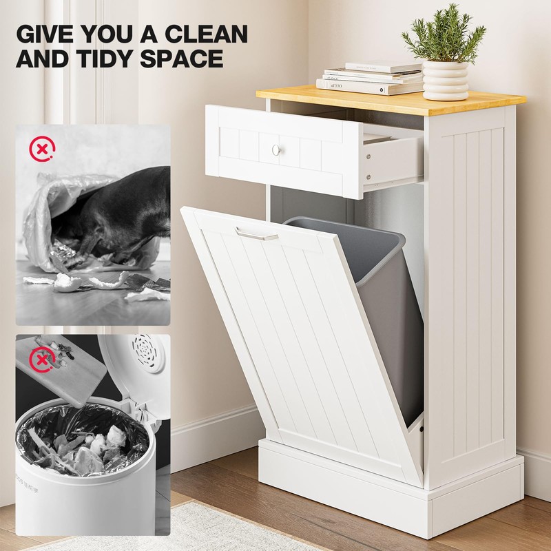 GAZHOME 10 Gallon Tilt Out Trash Cabinet, Upgrade Wooden Free