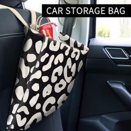 ABUIFDK Car Trash Can, Cute Car Trash Bag, Hanging Car Organizer and Storage Bag, Trash Bin for Car Accessories, Vehicle, Travelling, Camping Black White Leopard