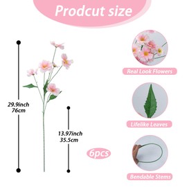 Minnhua Artificial Poppy Flowers 6pcs Silk Faux Poppies Spring Flowers with Long Stems Real Touch Flower for Tall Vase Home Kitchen Table Centerpiece Floral Arrangement Decor Pink