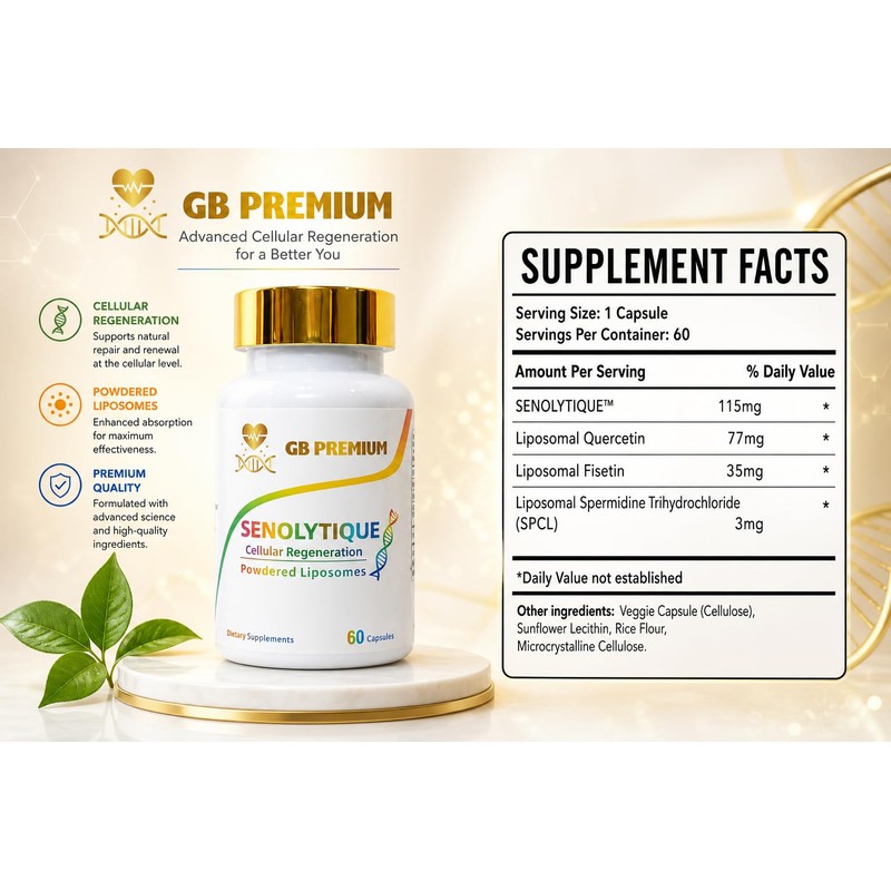 GB Premium Senolytique Supplement, Quercetin, Fisetin and Spermidine,Powdered Liposomes, 60