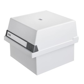 HAN 965-11, Card filing box A5 landscape. Innovative, attractive design holds 800 cards, readjustable lid supplied with large inscription label, light-grey