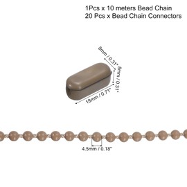 uxcell 10 Meters/10.94 Yards Blinds Bead Chain Cord Plastic Ball Beaded Chain with 20 Pcs Chain Connectors for Bead Roller Blinds Brown
