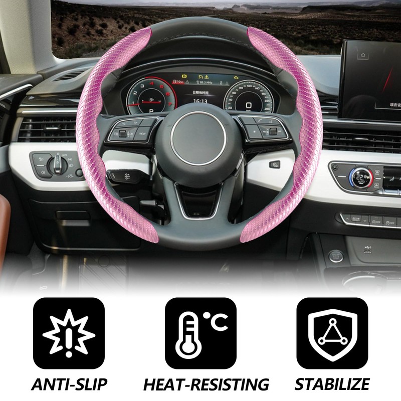 2pcs Universal Fit Carbon Fiber Steering Wheel Cover, Anti-Skid Steering