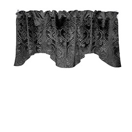 lovemyfabric Velvet Embossed Victorian Damask Scalloped Wave Valance Window Treatment/Window Décor (Scalloped 54" Wide / 20" Tall, Black)