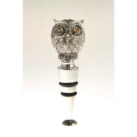 OWL ~ WINE STOPPER ~ CHROME- JEWELED