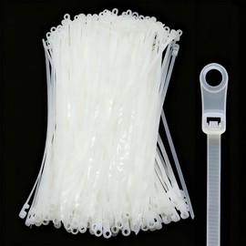 QYIMLI 200pcs Zip Tie with Screw Hole, 8 inch Automotive Wire Self Locking Black Zip Ties, Screw Zip Tie Mount Push Mount Cable Ties (White, 8")