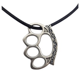 Eurofusioni Brass knuckle duster Pendant with necklace - Silver plated metal - Craft Jewel - Pendant H 1,49 in