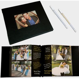 Photo Booth Nook - Black 4x6 Photo Booth Album with Gel Pens (1 count) - 50 Pages, 100 Slots for 4x6 Pictures, 4"x6" Cover Picture Slot