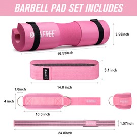 G4Free 9Pcs Barbell Pad Set for Squat, Hip Thrusts, Lunges, Leg day, Standard Olympic Bars with 2 Gym Ankle Safety Straps, 3 Hip Resistance Bands, 2 Lifting Strap, Barbell Pad, and Carry Bag Pink