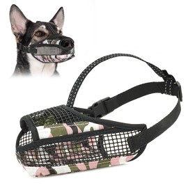 Soft Mesh Dog Muzzle with Reflective Adjustable Strap, Lightweight Muzzle for Large Medium Small Dogs, Prevents Biting Chewing Licking, Open Nose Design for Comfort (Pink, L)