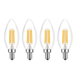 Lamsky E14 Base LED Filament Candle Shape Light Bulb,E14 European Base Bulb,Warm White 2700K 400LM 40W Equivalent,C35 Clear Glass Torpedo Shape Bullet Top,No-Dimmable (4-Pack)