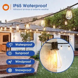 addlon 200FT(50FT*4) LED Outdoor Lights Waterproof Patio Lights with 64 Shatterproof ST38 Replaceable Bulbs(4 Spare), Dimmable Outside Hanging Light Connectable for Porch, Backyard