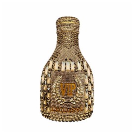 QMLGB Glitter Women Champagne Bottle Evening Clutch Crystal Purse Cocktail Rhinestone Shoulder Bag Prom Diamond Handbag, Gold