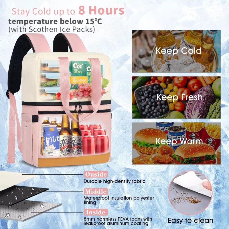 Scothen Backpack Cooler with Double Decker & 12 Ice Packs-