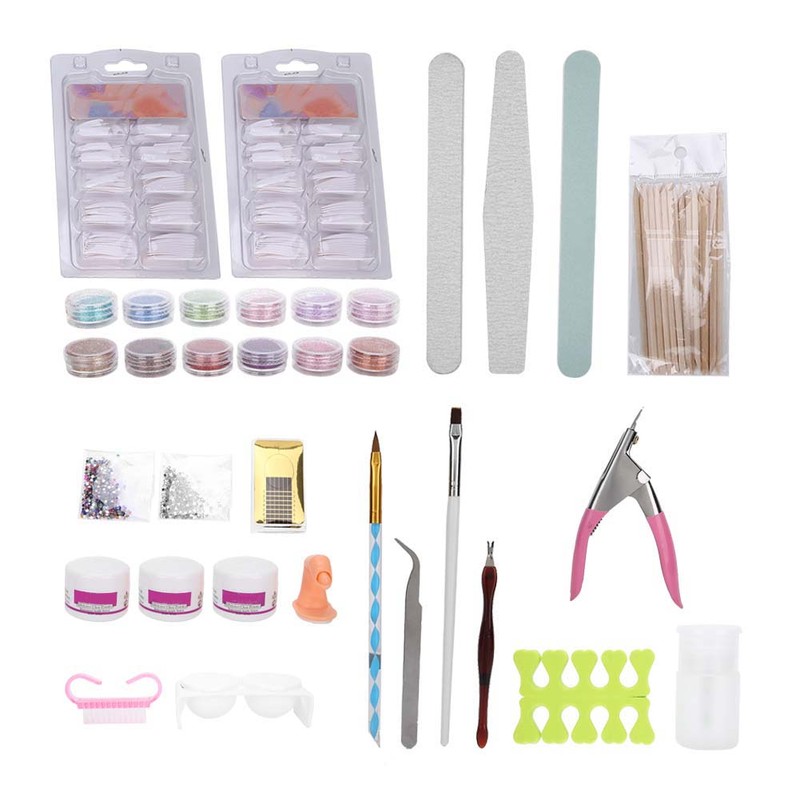 Nail Manicure Set Glitter Powder Nail Tips Brush Nail Art