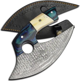 RC Damascus ULU Knife with Free Leather Sheath - 7.4" Handmade Pizza Cutter with Non-Slip Handle - Alaskan Ulu Knife Used For Multi-Purpose And Gifting it's a unique product for unique buyers.