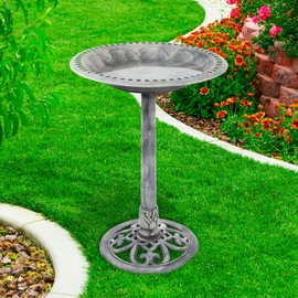 Pure Garden 50-LG1073 Grey Resin Bird Bath with Antique Design